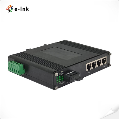 Industrial 4-Port Gigabit Ethernet + 1-Port Fiber Switch -40~80°C DIN-Rail