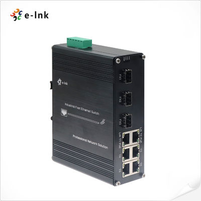 نصب صنعتی DIN-Rail 6 پورت 10/100Base-TX + 3 پورت 100Base-FX سوئیچ PoE سخت